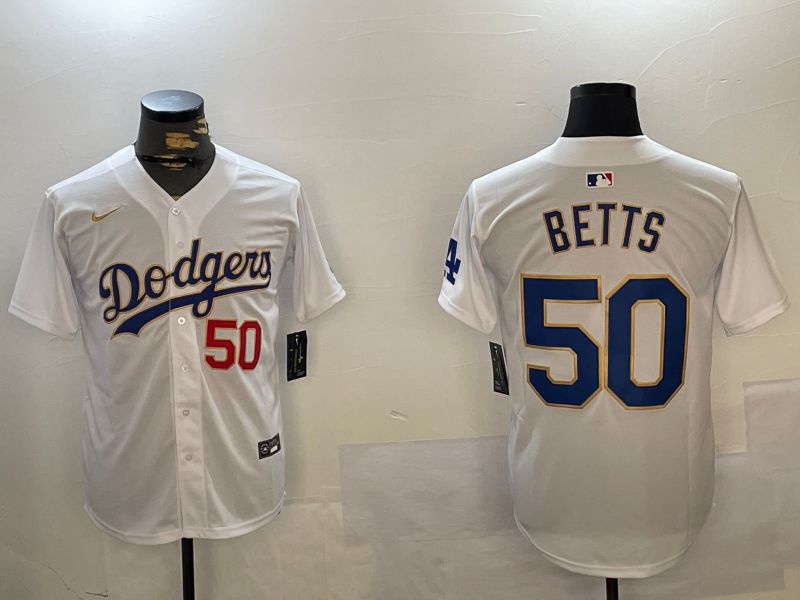 Men Los Angeles Dodgers #50 Betts White Game 2024 Nike MLB Jersey style 1216